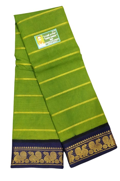Rani Veldhari 120's - Mehndi Green With Dark Blue