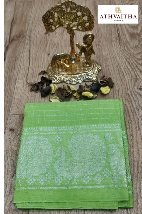 RMS Zari Checks Self Silver Zari Blouse Material-Sneha Green