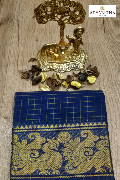 Rani RMS Zari Checks Self Gold Zari Blouse Material-DarkBlue
