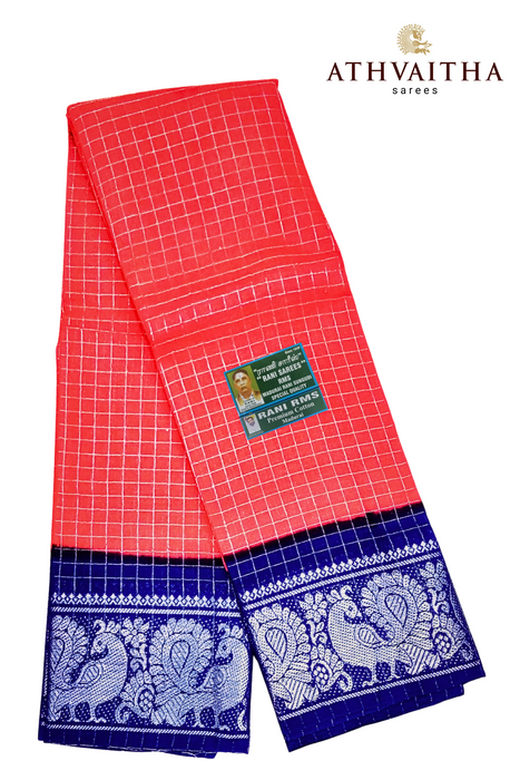 Rani RMS Sungudi Cotton Silver Zari Checks Red-Voilet