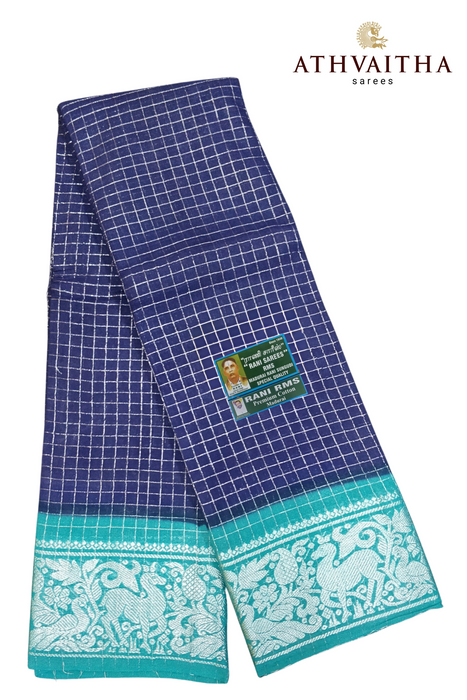 Rani RMS Sungudi Cotton Silver Zari Checks-Violet-Green