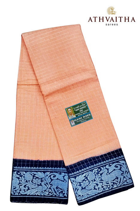 Rani RMS Sungudi Cotton Silver Zari Checks Peach - DarkBlue