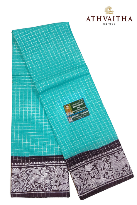 Rani RMS Sungudi Cotton Silver Zari Checks Blue - Purple