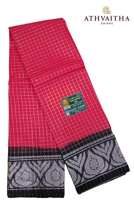 Rani RMS Sungudi Cotton Silver Zari Checks Pink - Black