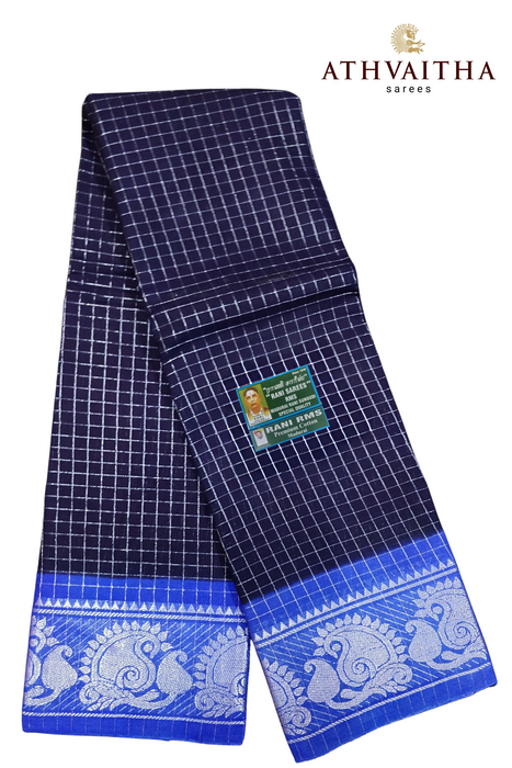 Rani RMS Sungudi Cotton Silver Zari Checks RoyalBlue-InkBlue