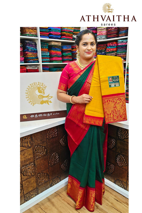 Plain Madurai Cotton Sungudi With Contrast Bigzari Border