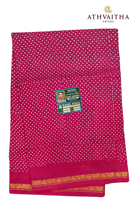 Rani Cotton Small 1 Dot With Self 1inch Zari Border Sungudi Sarees -9.50Yards Madisar
