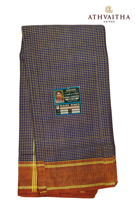 Madurai Heritage Rani Sungudi Cotton Checks devendra With Contrast Thread Border Sarees - 9.50Yards Madisar