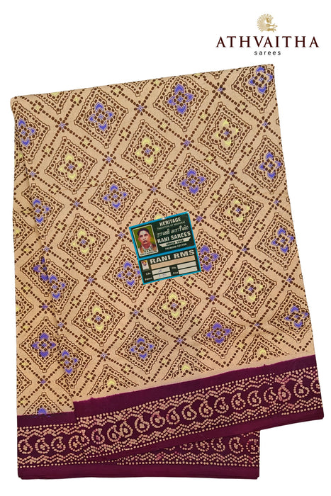 Sungudi Rani Madurai Cotton Square Rangoli Without Zari Contrast Border Sarees -9.50Yards Madisar
