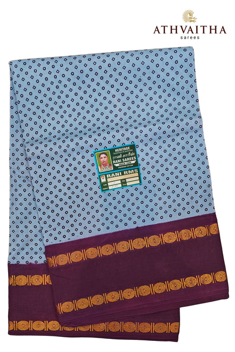 Heritage Sungudi Cotton Polka Dot With Contrast Rudraksha Border Rani Sarees - 9.50Yards Madisar