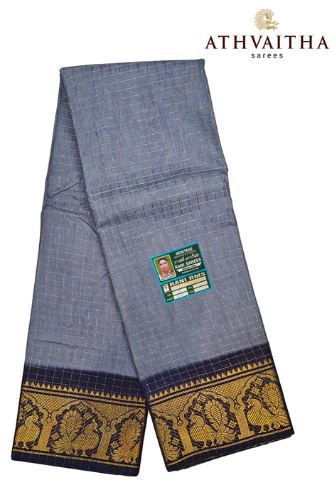 Rani Sungudi Zari Kattam Gray With Contrast Border