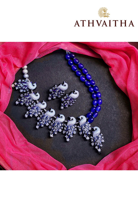 Peacock With Pearl Detailing Terracotta Necklace & Earrings Set