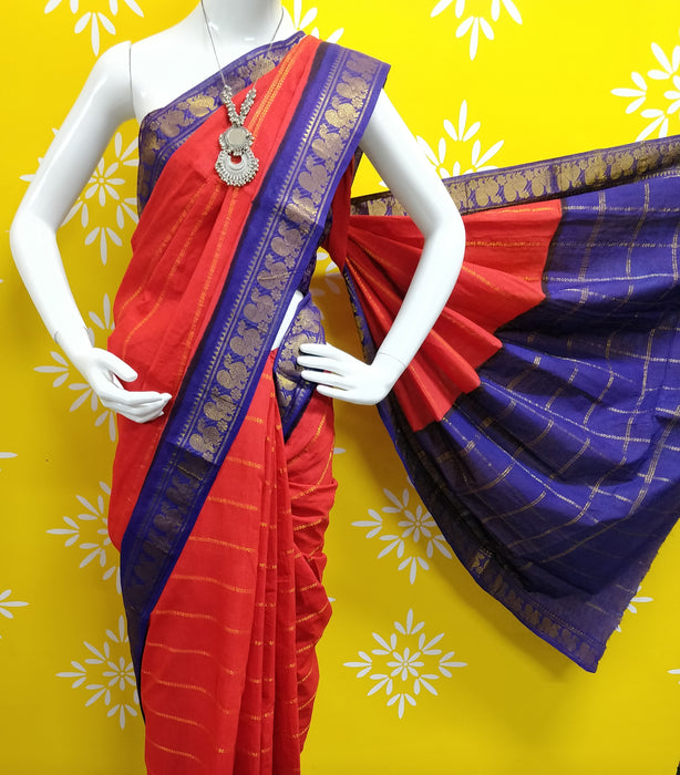 Rani Veldhari 120's - Red With Dark Blue