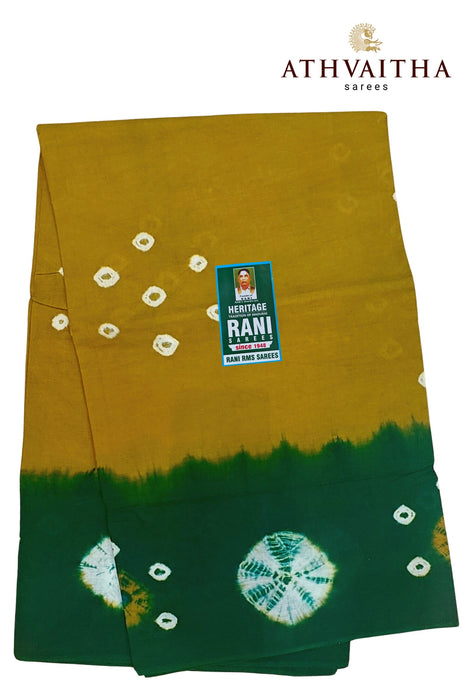 Rani Sungudi Pure Cotton Sarees Tye&Dye 120's-Mustard With BottleGreen