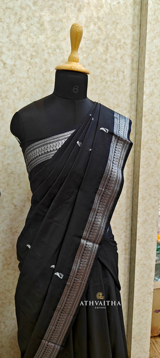 Silk Cotton Half Saree Material-Black-Silver