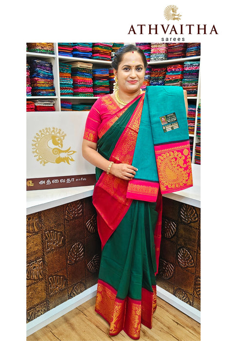 Plain Madurai Cotton Sungudi With Contrast Bigzari Border