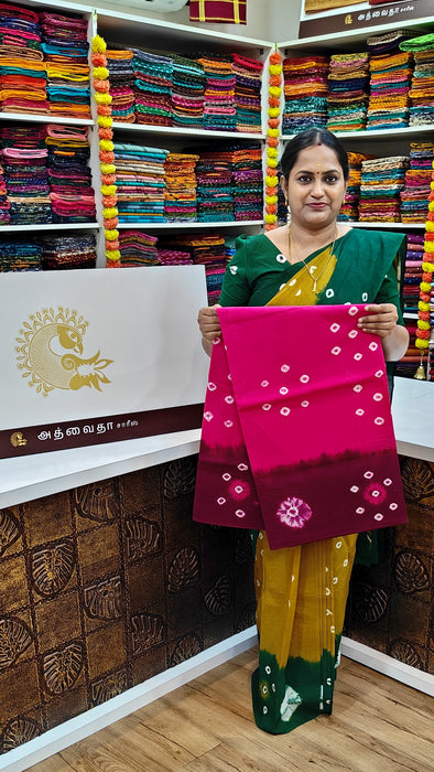 Rani Sungudi Pure Cotton Sarees Tye&Dye 120's-Pink With Purple