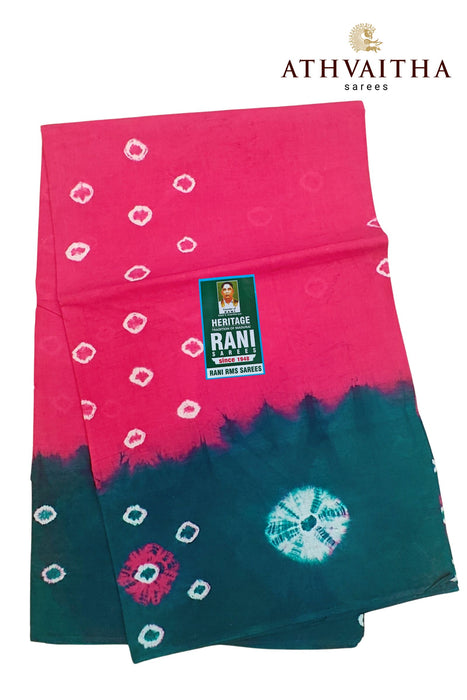 Rani Sungudi Pure Cotton Sarees Tye&Dye 120's-Pink With BottleGreen