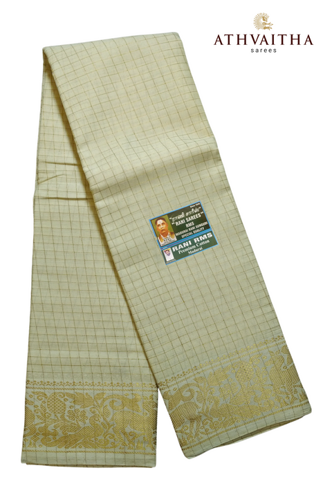 Rani Sungudi Premium Zari Checks Gold Self- Off Whight