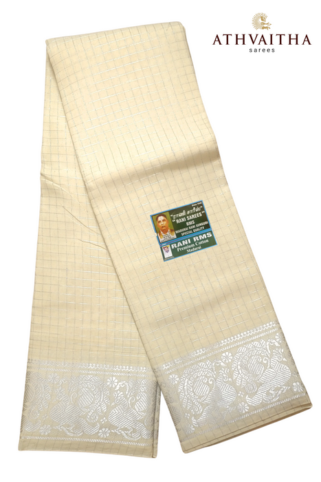 Rani Sungudi Premium Zari Checks Silver Self