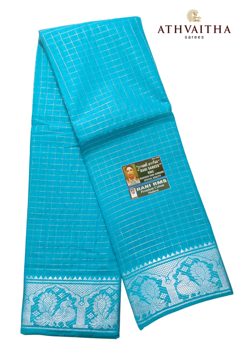 Rani Sungudi Premium Zari Checks Silver Self
