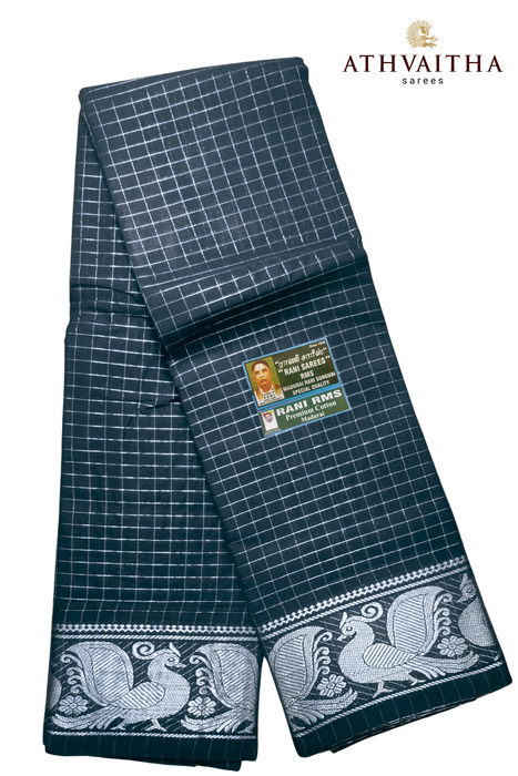 Rani Sungudi Premium Zari Checks Silver Self
