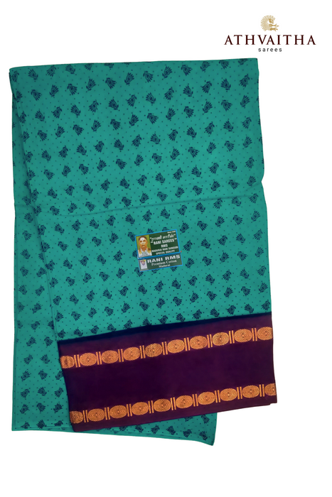 Madurai Sungudi Saree With One Side Rudraksha Border- Hand Printed Contrast