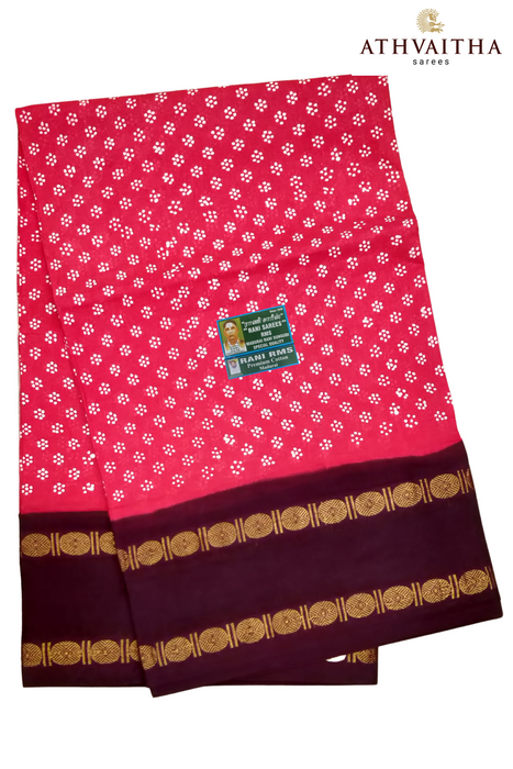 Madurai Rani Sungudi Cotton With Doubleside Rudraksha Border Contrast-Flower Dot