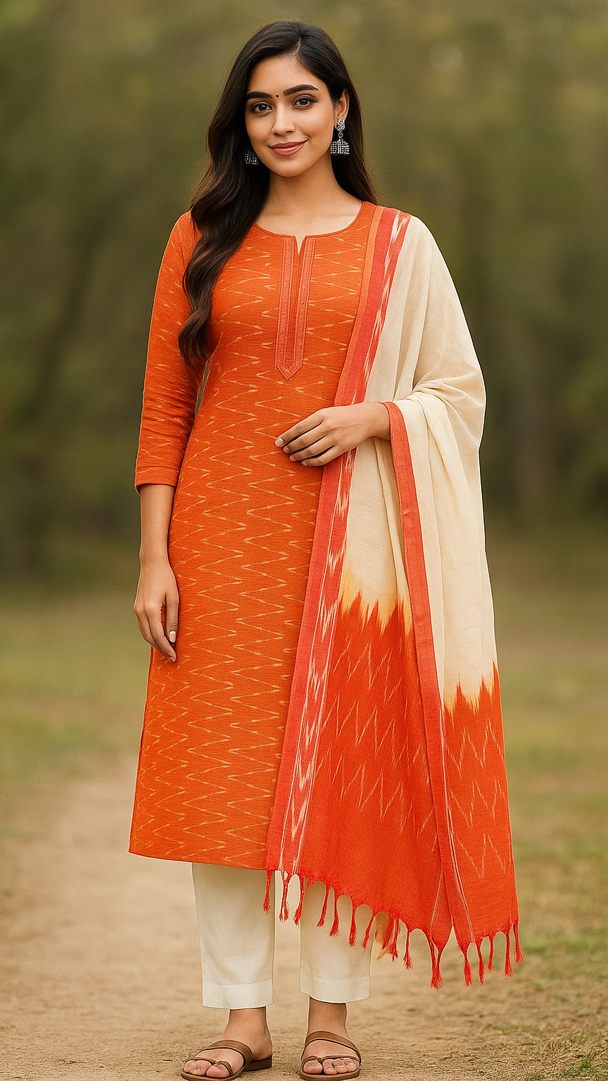 Ikkat cotton salwar material with dupatta 2.5 