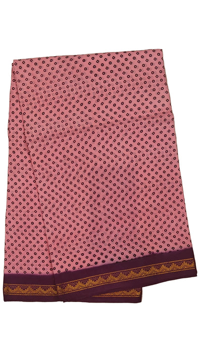 Rani Sungudi Cotton Sarees Double Side Zari Border Polka Dot - Baby Pink With Purple
