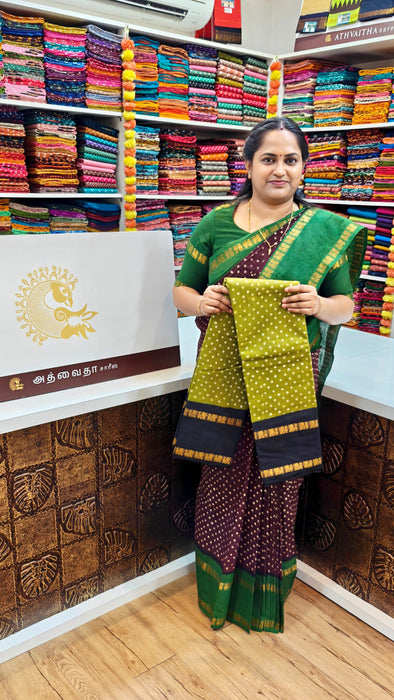 Rani Sungudi Cotton Achukattu Doubleside Contrast Annamayil Border One Dot