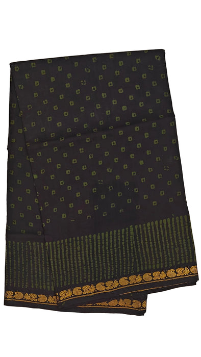Rani Sungudi Saree Doubleside 1inch Border Self - Chakra Bandini-CoffeeBrown