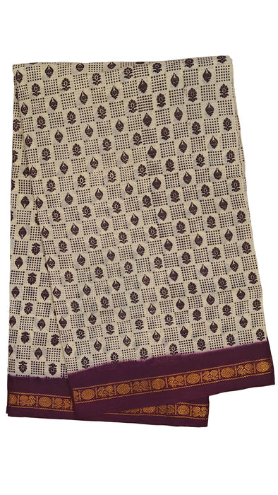Rani Sungudi Cotton Sarees Double Side Zari Border Dot Flower - Offwhite-Purple