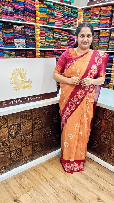 Rani Sungudi Cotton Sarees Without Zari Contrast Hand Art