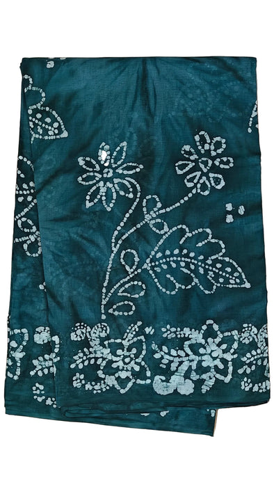 Rani Sarees Cotton Sarees With Blouse Hand Art Wax Print-Peacock Green
