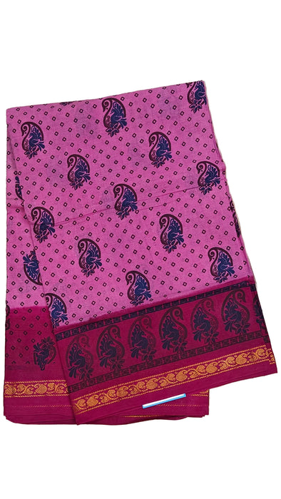 Rani Sungudi Cotton Sarees 1 Inch Double Side Border - Pink