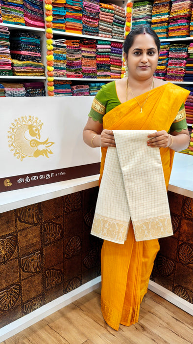 Sungudi Cotton Zari Checks Saree – Handcrafted Elegance from Madurai -White
