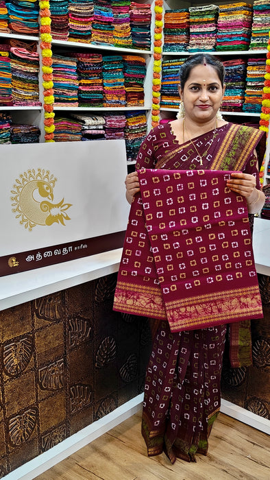 Heritage Rani Sungudi Sarees Ice Katti With Kasumalai Border - Maroon-Sandal