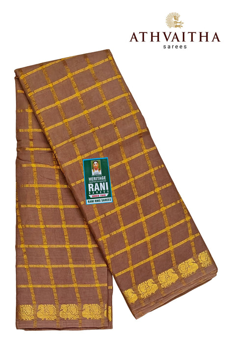 Rani Sungudi Cotton Big Zari Checks Self - Biscuit