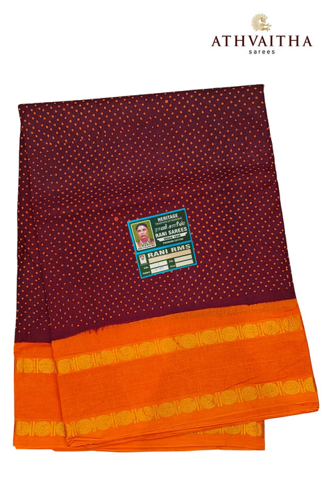Rani Sungudi Madurai Cotton Small 1Dot With Contrast Rudraksha Border  - 10.5Yards Madisar