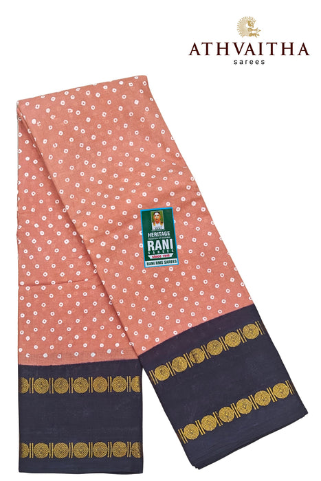 Heritage Rani Sungudi Cotton Polka Dot With Doubleside Rudraksha Border-Contrast