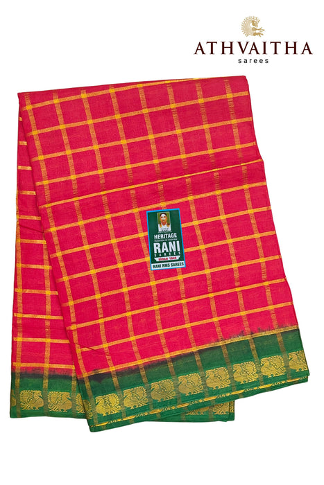Rani Sungudi Premium Cotton Big Zari Checks- Maroon-Green