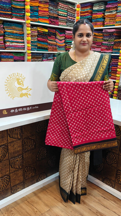 Rani Sungudi Cotton Saree One Side Small Border - Flower Dot