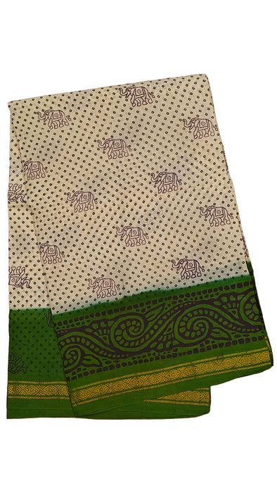 Rani Sungudi Cotton Sarees 1 Inch Double Side Border - Off White and Olive Green