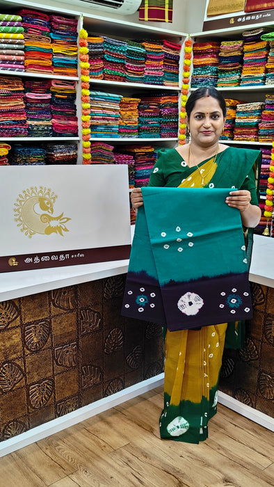 Rani Sungudi Pure Cotton Sarees Tye&Dye 120's-RamaGreen With Purple
