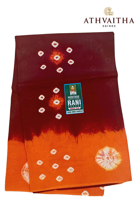 Rani Sungudi Pure Cotton Sarees Tye&Dye 120's-Maroon With Orange