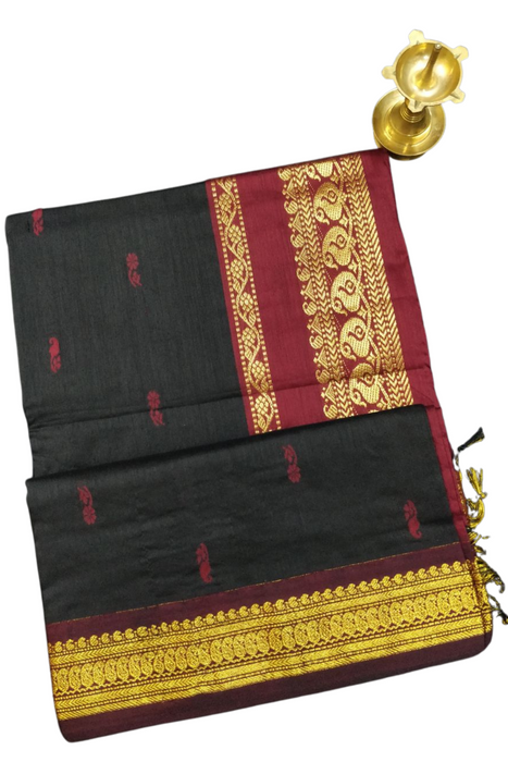 Kalyani Cotton Butta Gold-Black With Maroon