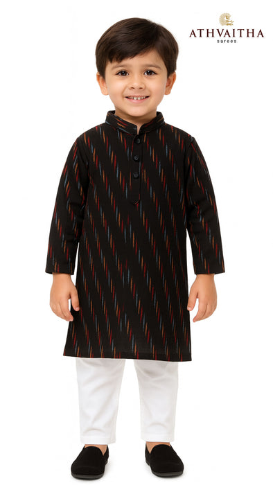 Boys Handloom Ikkat Cotton Kurta 4  Years – Black