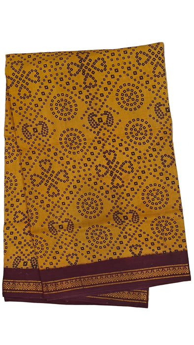 Rani Sungudi Cotton Sarees Double Side Zari Border circle Dot -Musturd-Maroon