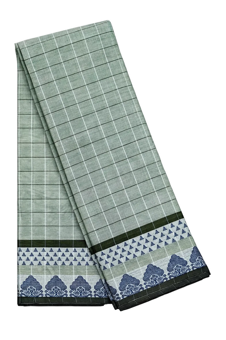 Chettinad Cotton Checked Saree – Pista Green Thread Border